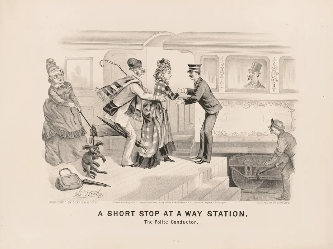 A Short Stop At A Way Station The Polite Conductor Wall Art by Thomas Worth - High-Resolution Digital Print