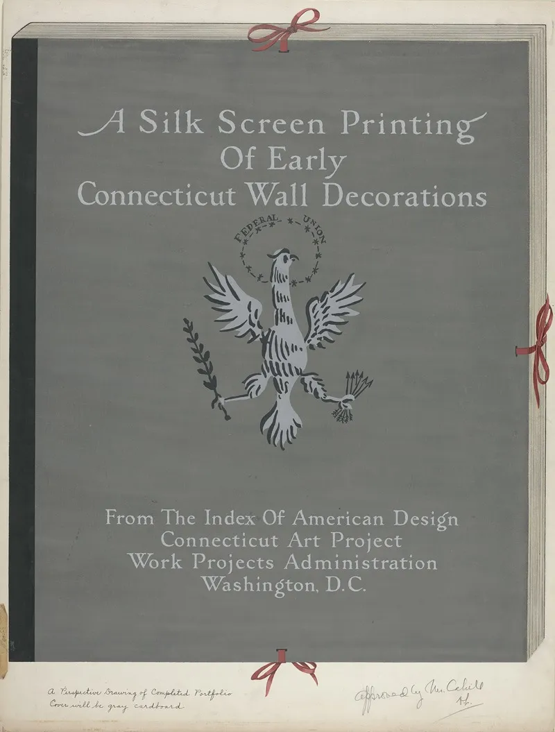 A Silk Screen Printing Of Early Connecticut Wall Decorations Portfolio Cover