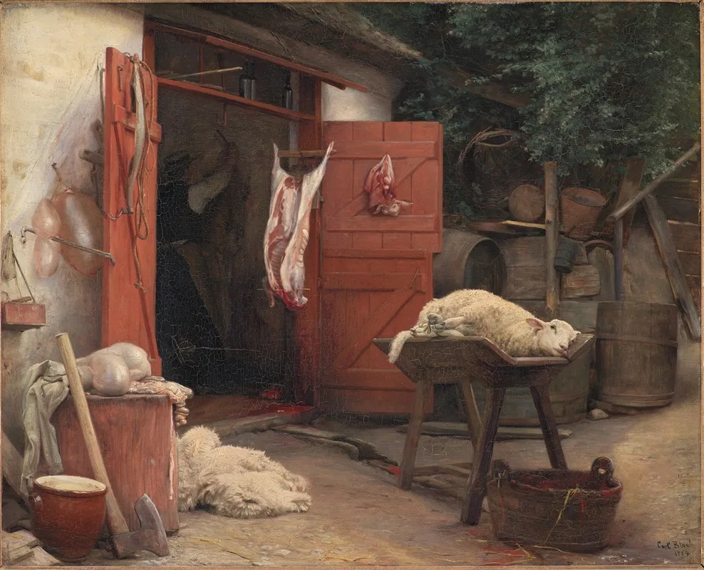 A Slaughterhouse In Hellebaek Wall Art by Carl Bloch - High-Resolution Digital Print
