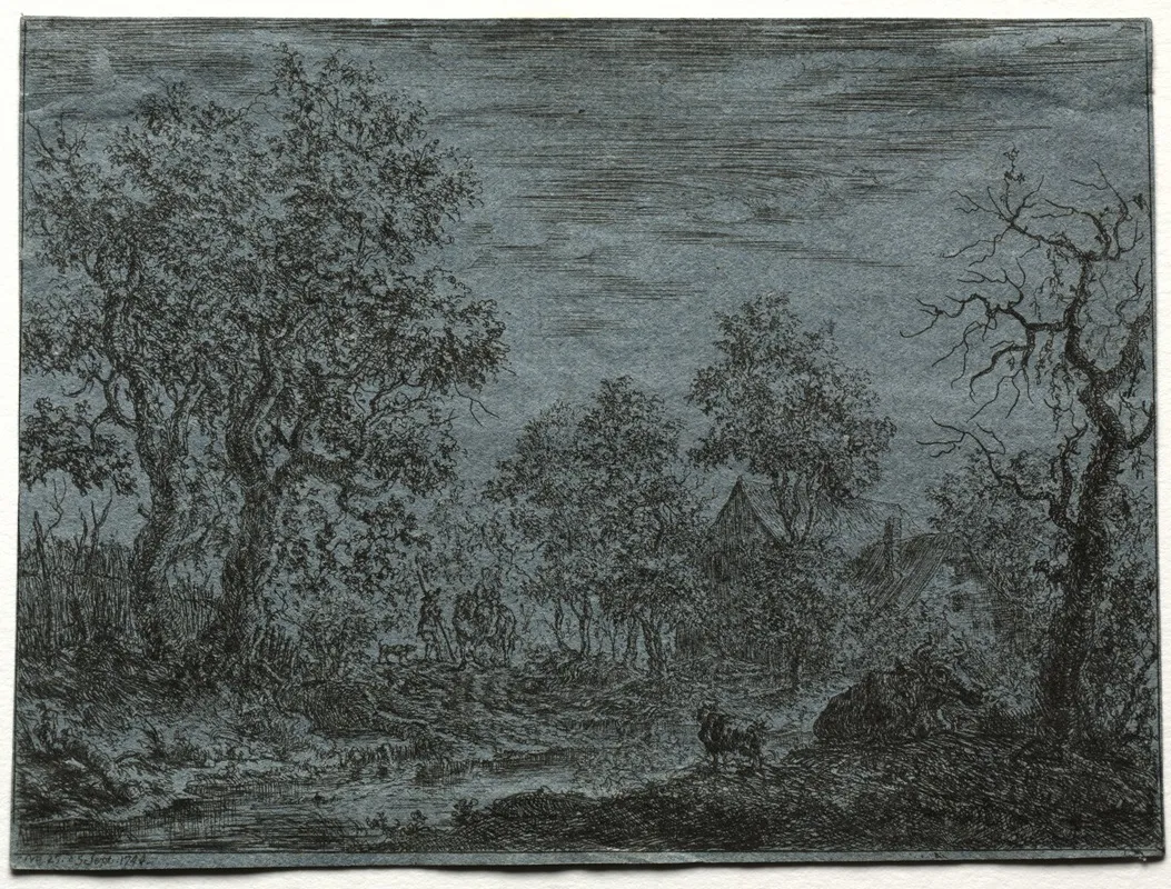 A Small River In The Foreground With A Cow And Goat Wall Art by Christian Ludwig von Hagedorn - High-Resolution Digital Print