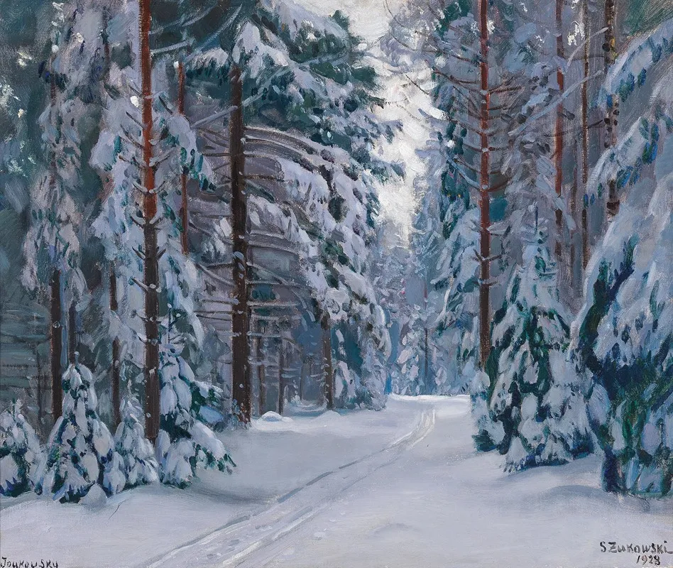 A Snowy Path In The Forest Wall Art by Stanislav Yulianovich Zhukovsky - High-Resolution Digital Print