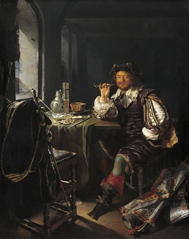 A Soldier Smoking A Pipe