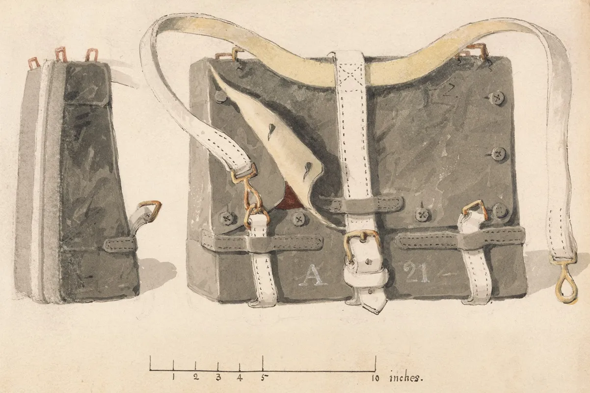 A Soldiers Knapsack Two Studies Side And Front View Wall Art by Michael Angelo Hayes - High-Resolution Digital Print