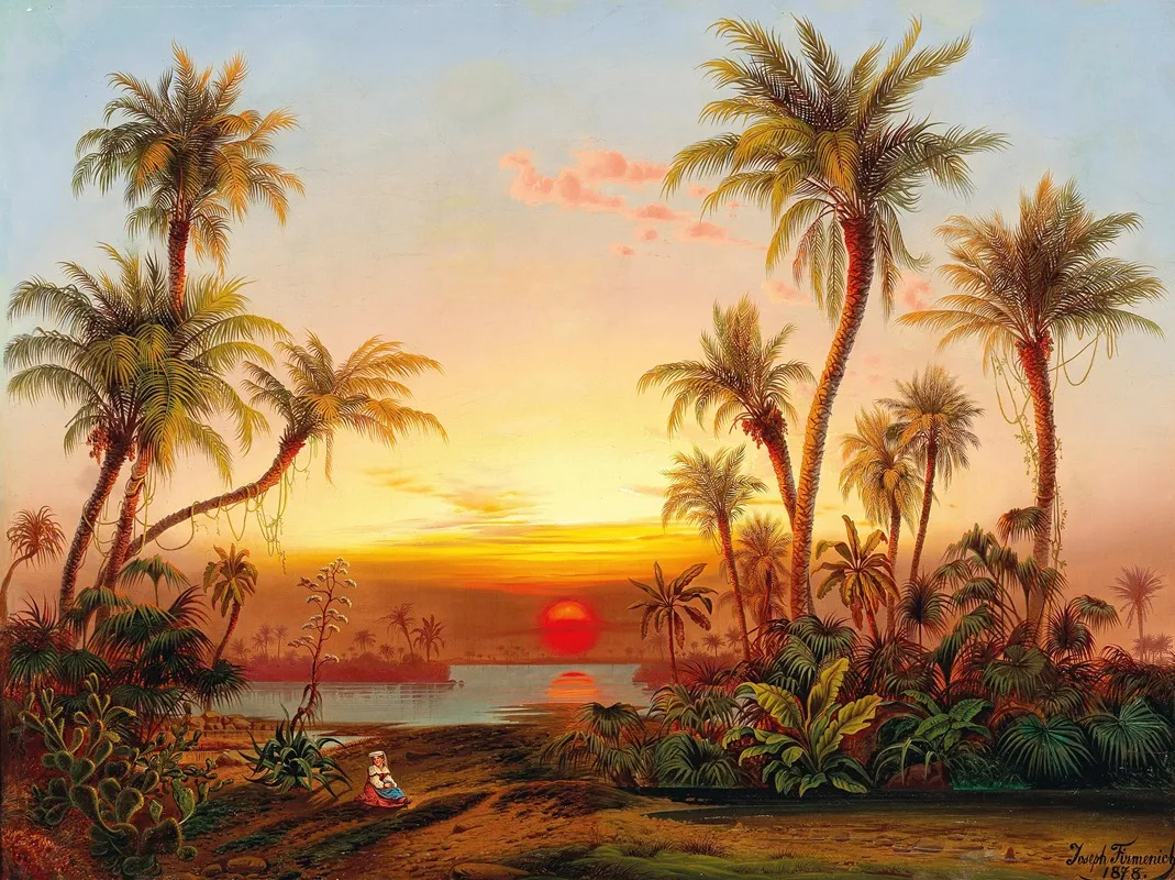 A Southern Landscape With Palms In The Evening Light