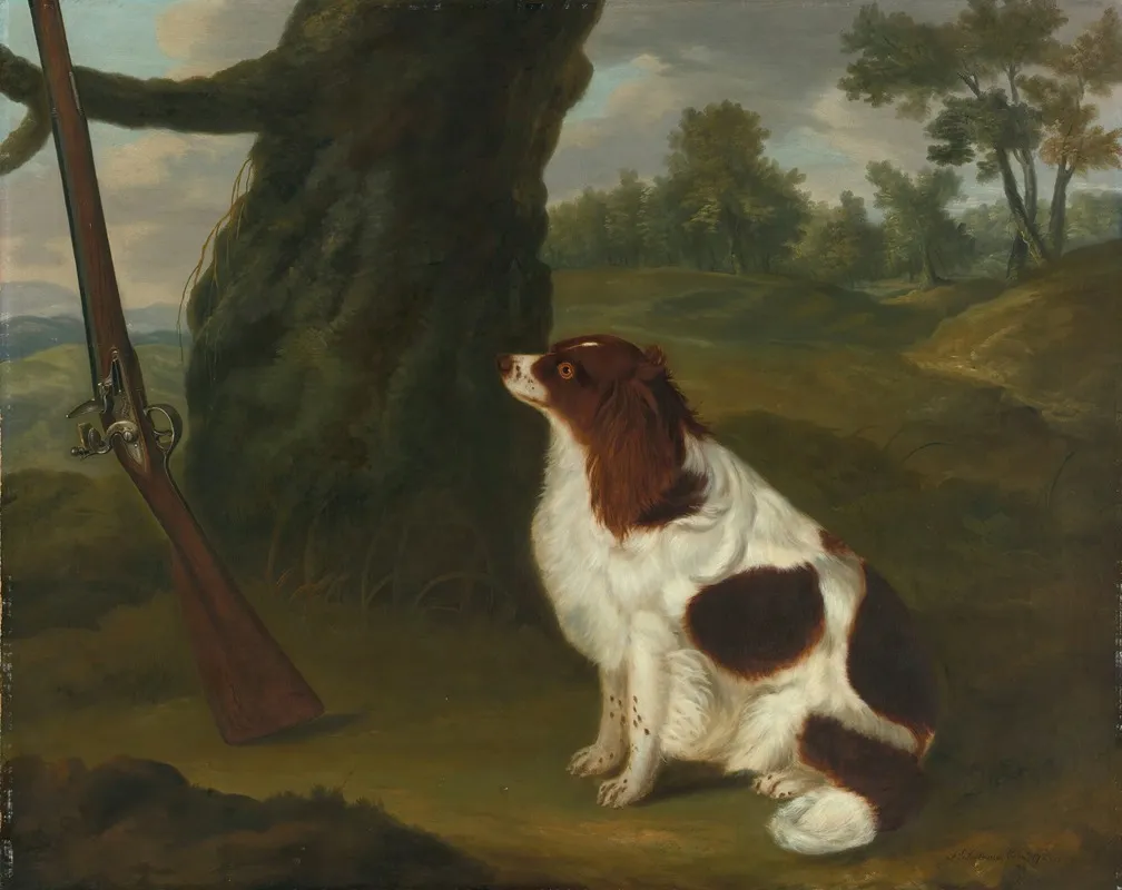 A Spaniel And A Flintlock Shotgun In A Landscape Wall Art by Francis Sartorius - High-Resolution Digital Print