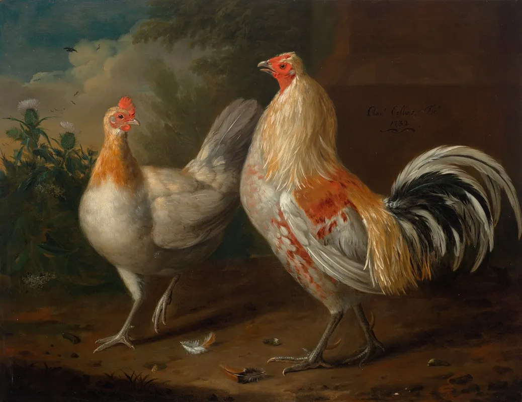 A Sporting Cockerel And Hen Wall Art by Charles Collins - High-Resolution Digital Print