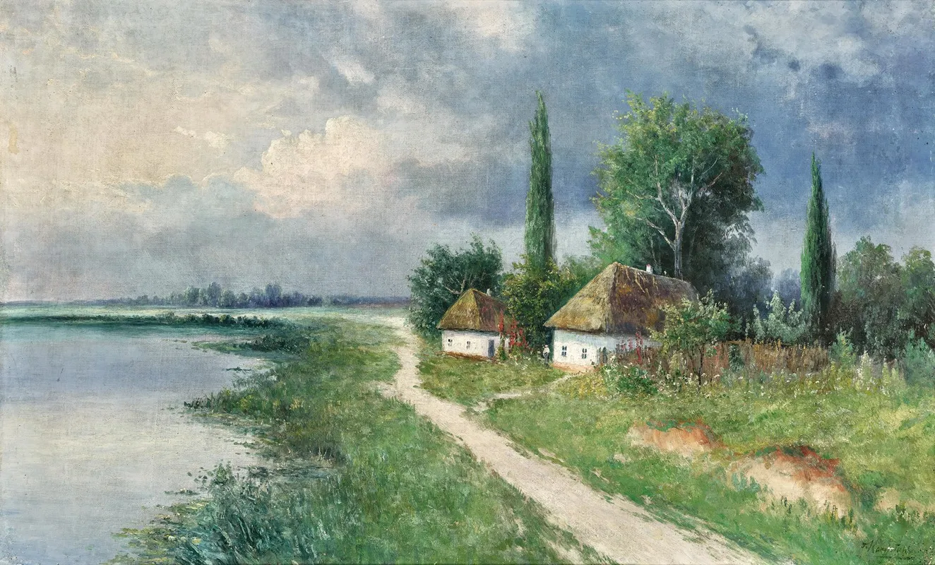 A Spring Landscape With Farmhouses Wall Art by Grigorij Ivanovich Kapustin - High-Resolution Digital Print