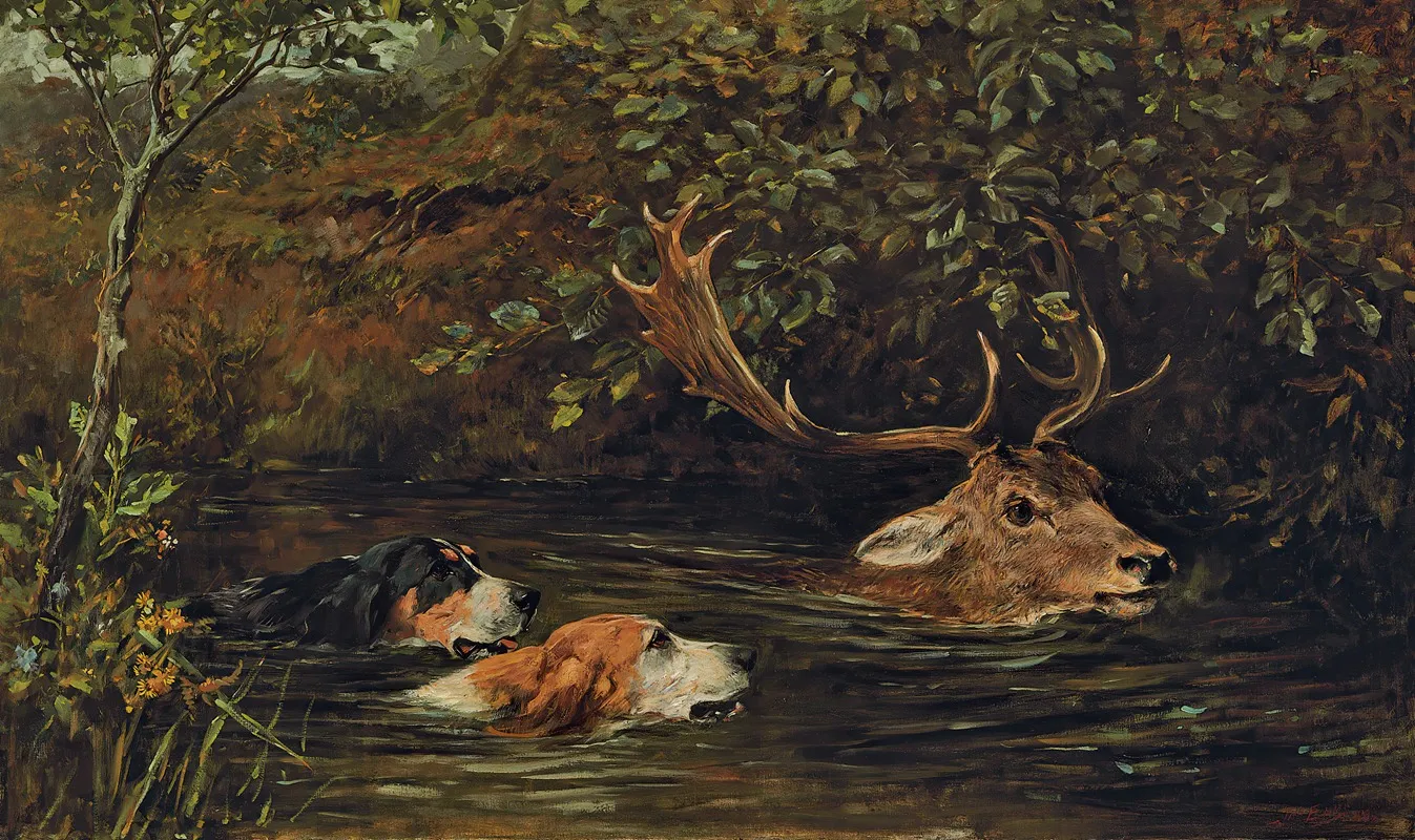 A Stag At Bay Wall Art by John Emms - High-Resolution Digital Print