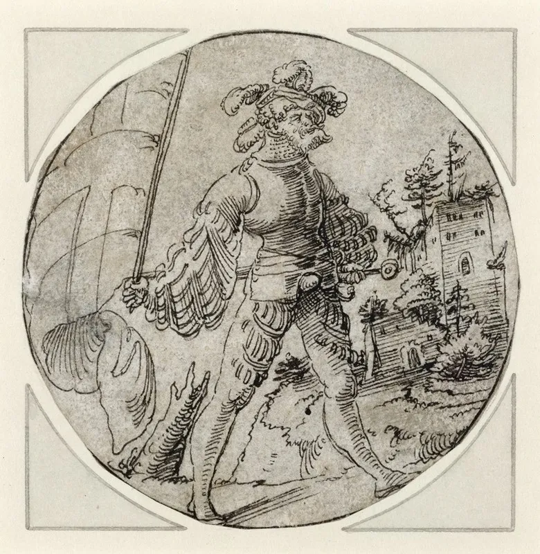 A Standard Bearer Before A Castle Wall Art by Master of the Berlin Roundels - High-Resolution Digital Print