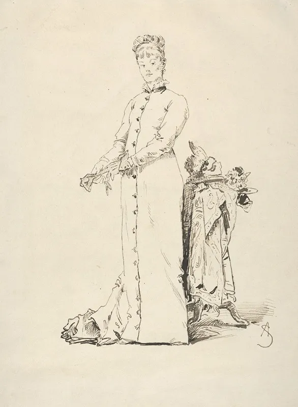 A Standing Young Lady Taking Off Her Gloves