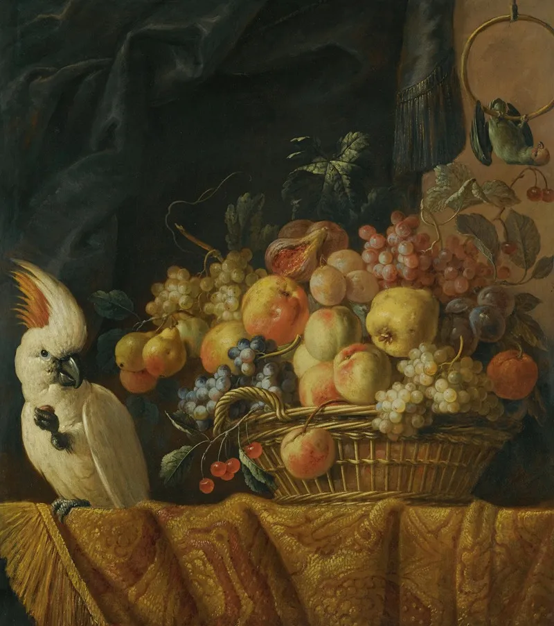 A Still Life Of Figs Grapes Apples And Other Fruit On A Table With A Parrot Wall Art by Jan Pauwel Gillemans the Younger - High-Resolution Digital Print
