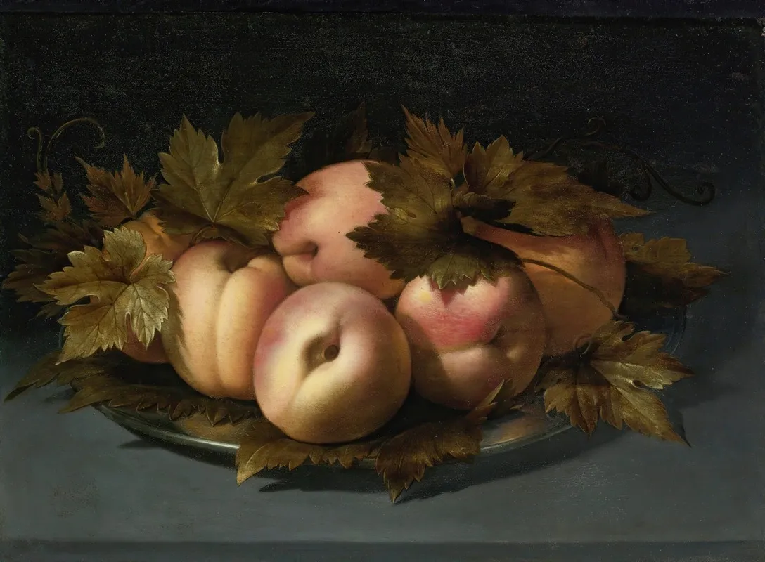 A Still Life Of Peaches On A Pewter Plate Wall Art by Panfilo Nuvolone - High-Resolution Digital Print