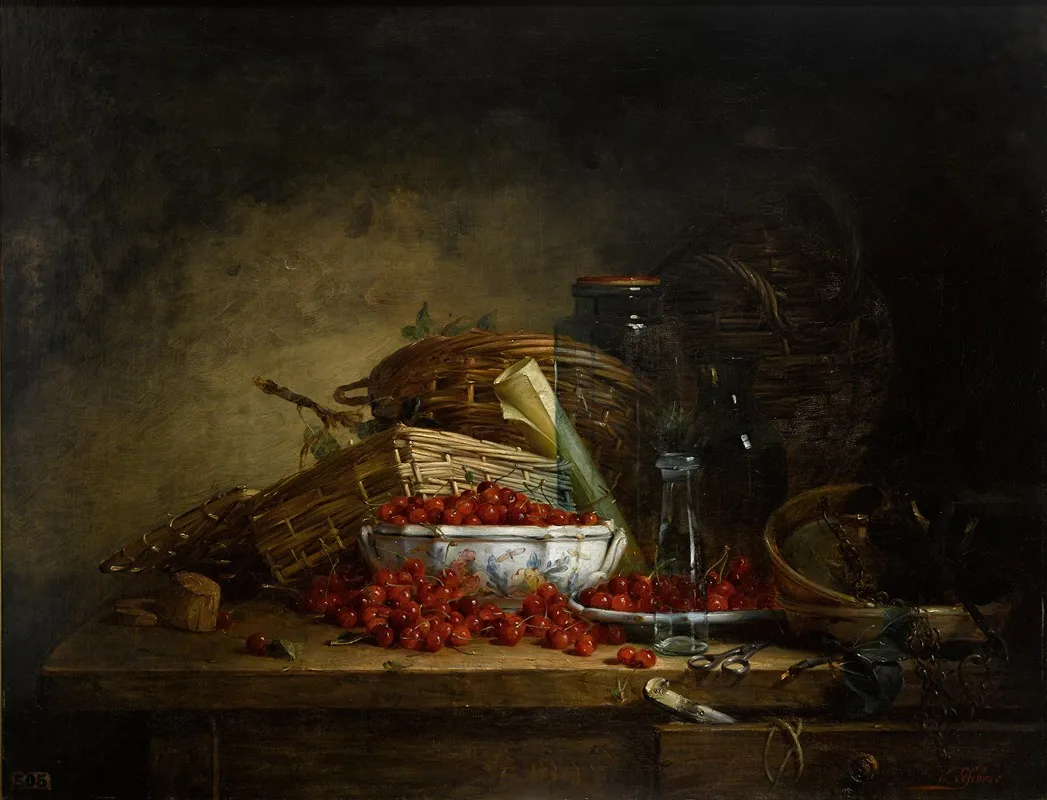 A Still Life With Cherries Wall Art by Ernest Eugène Lefebvre - High-Resolution Digital Print