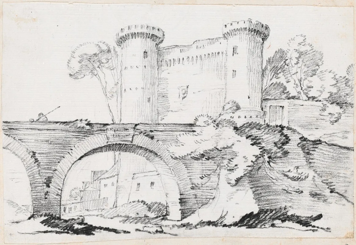 A Stone Bridge And The Fortified Entrance To A Town