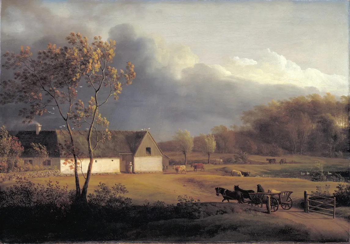 A Storm Brewing Behind A Farmhouse In Zealand Wall Art by Jens Juel - High-Resolution Digital Print