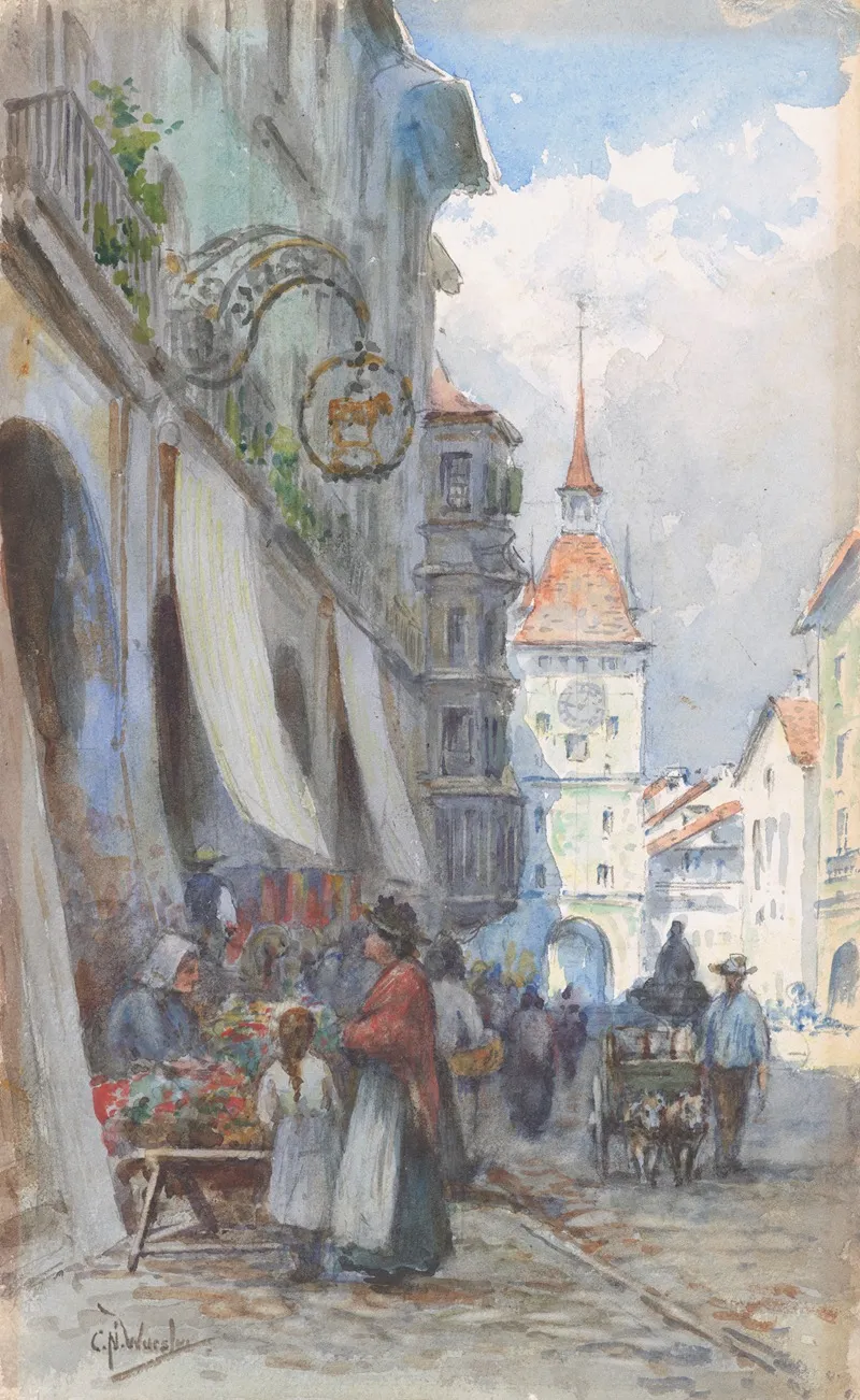 A Street In Berne Switzerland Wall Art by Charles Nathaniel Worsley - High-Resolution Digital Print