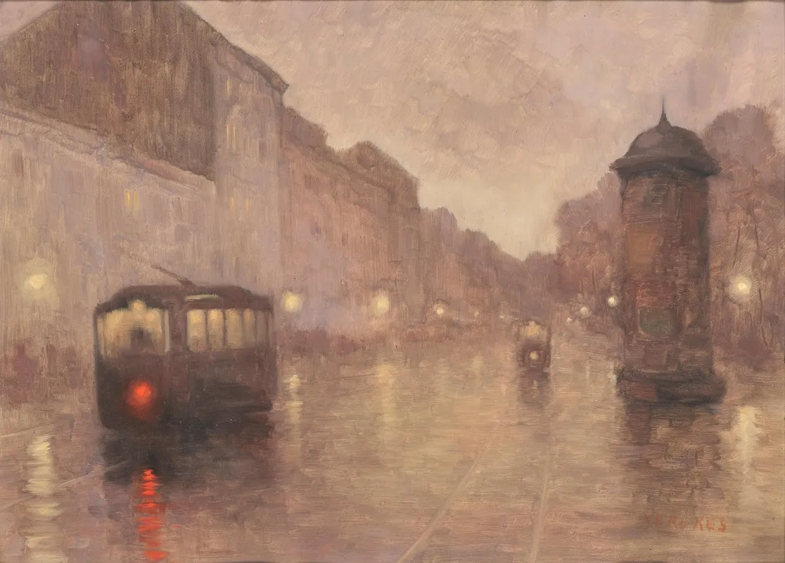 A Street In Budapest In The Rain Wall Art by Joszef Kerekes - High-Resolution Digital Print