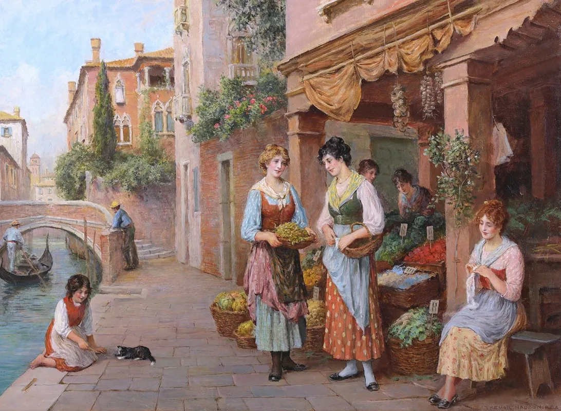 A Street Market In Venice Wall Art by Arthur Trevor Haddon - High-Resolution Digital Print