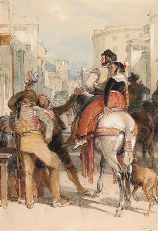 A Street Scene In Granada On The Day Of The Bullfight Wall Art by John Frederick Lewis - High-Resolution Digital Print