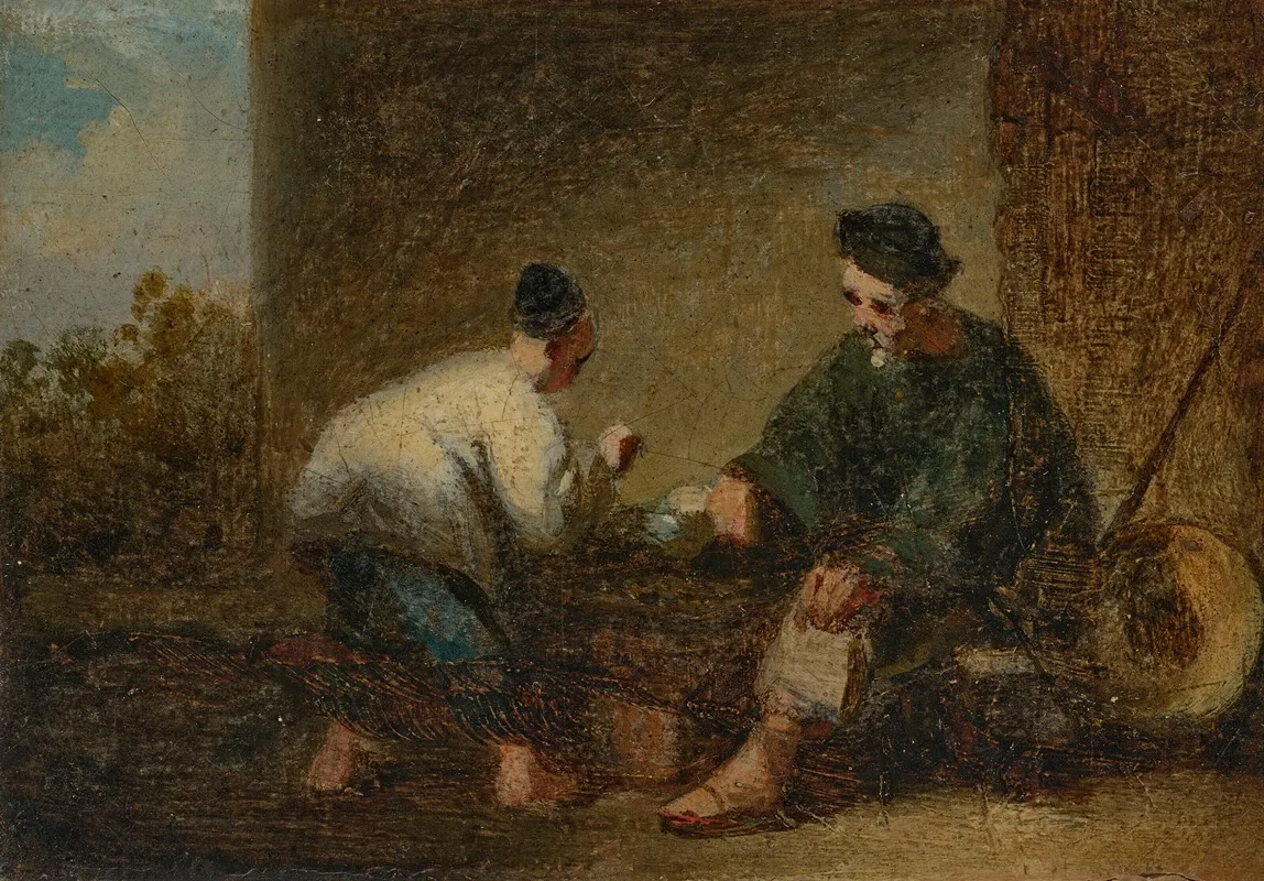 A Street Scene In Macau With Two Figures Playing A Game
