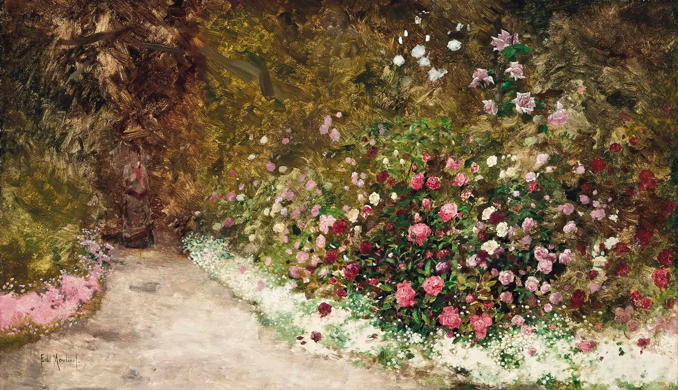 A Stroll In The Garden Wall Art by Antoine Edouard Joseph Moulinet - High-Resolution Digital Print