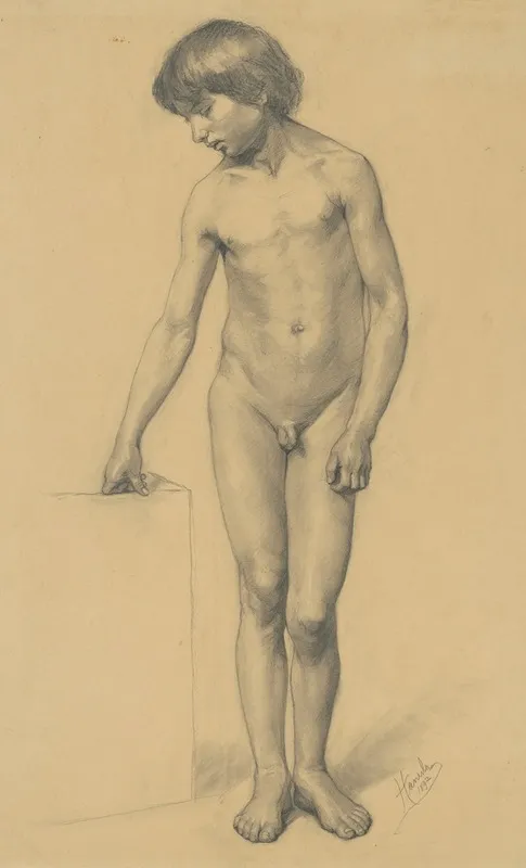 A Study Of A Boys Nude Resting On A Pedestal
