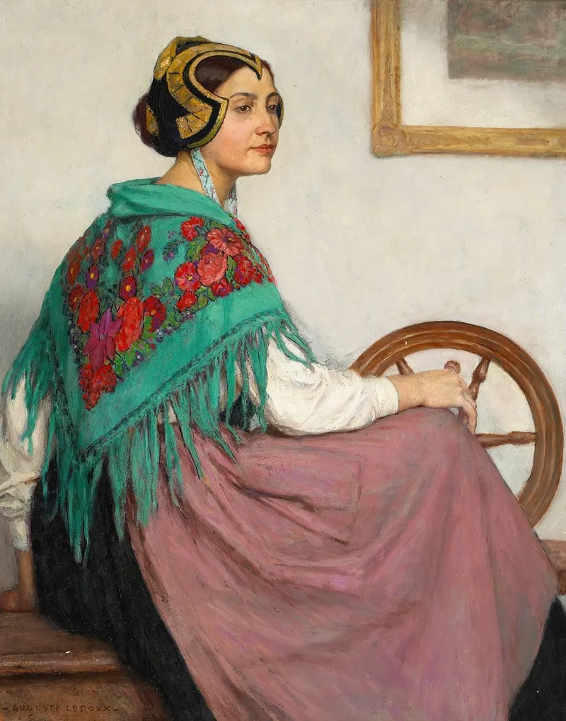 A Study Of A Breton Woman In Traditional Dress Wall Art by Auguste Leroux - High-Resolution Digital Print