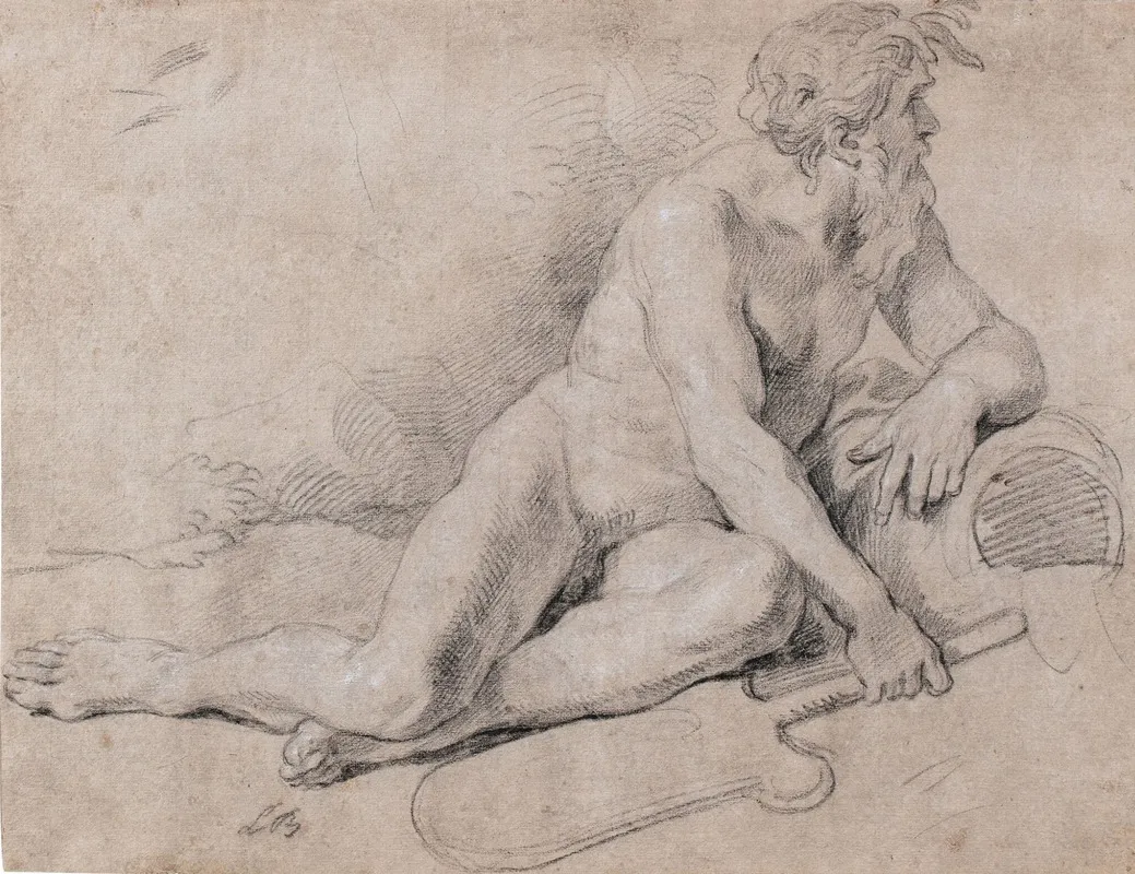 A Study Of A River God Reclining Holding An Oar In His Right Hand Wall Art by Louis de Boullogne the Younger - High-Resolution Digital Print