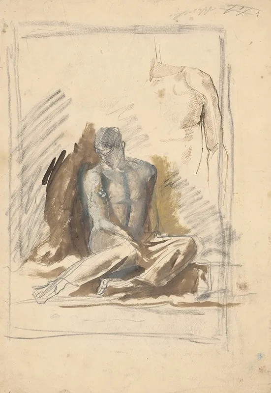 A Study Of A Seated Figure Of A Man