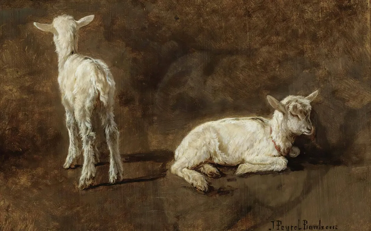 A Study Of Two Lambs Wall Art by Juliette Peyrol-Bonheur - High-Resolution Digital Print
