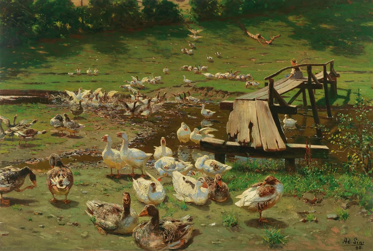 A Summer Day Geese By A Pond