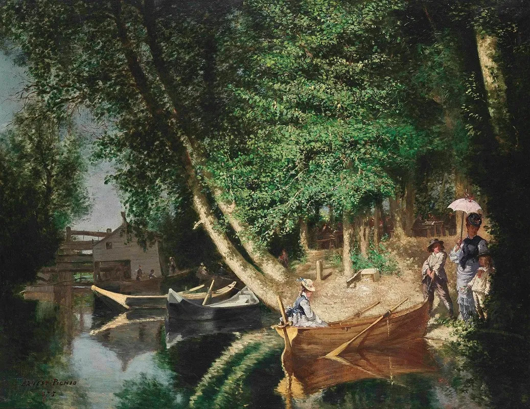A Sunny Afternoon On The Riverside Wall Art by Ernest Louis Pichio - High-Resolution Digital Print