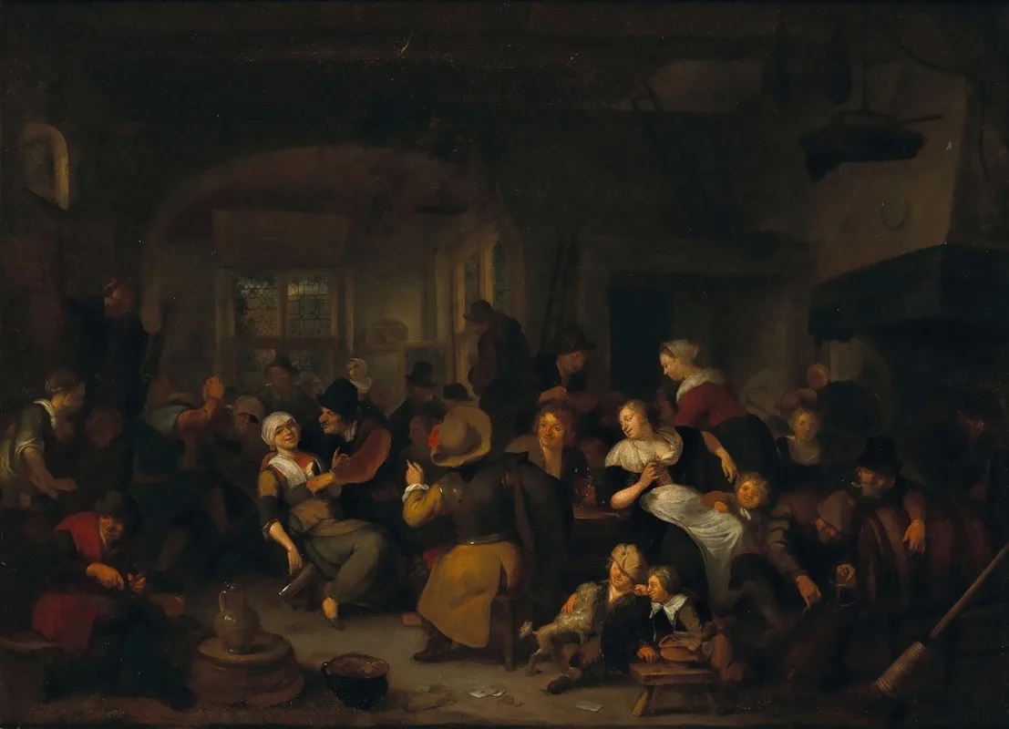 A Tavern Interior With Peasants Drinking Wall Art by Richard Brakenburgh - High-Resolution Digital Print