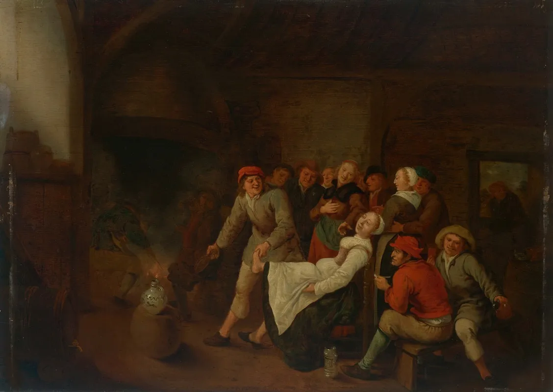A Tavern Interior With Peasants Merrymaking Wall Art by Jan Miense Molenaer - High-Resolution Digital Print