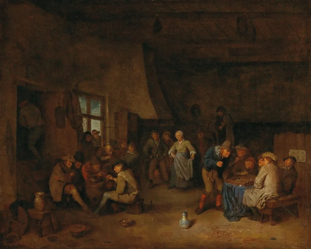 A Tavern Interior With Peasants Playing Triktrak