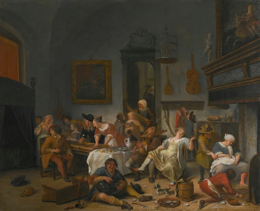 A Tavern Interior With People Drinking And Music Making