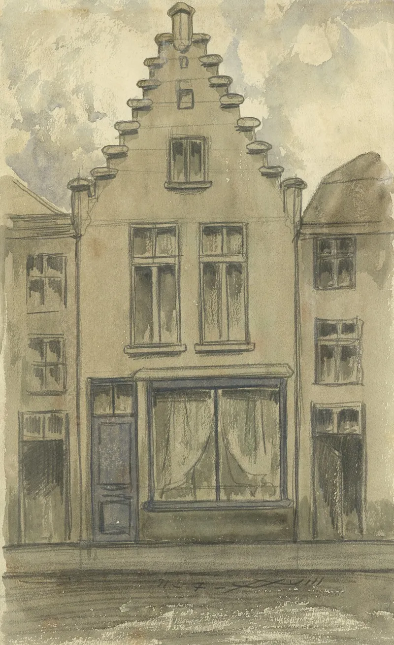 A Tekening Sint Antoniusstraat En B Kastanjes En Kastanjebladeren Wall Art by Alfred Ost - High-Resolution Digital Print