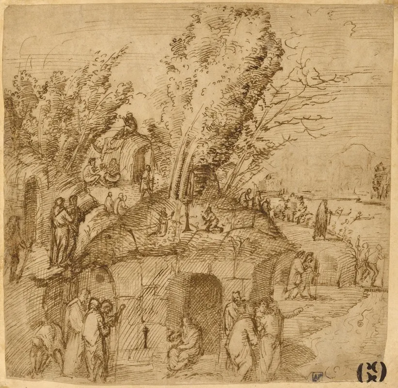 A Thebaid Monks And Hermits In A Landscape Wall Art by Lorenzo Costa - High-Resolution Digital Print