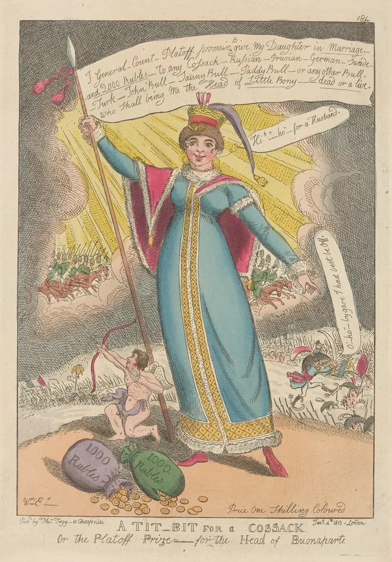 A Tit Bit For A Cossack Or The Platoff Prize For The Head Of Buonaparte Wall Art by William Elmes - High-Resolution Digital Print