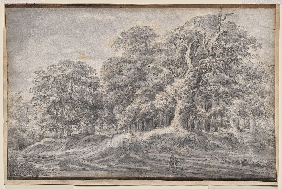 A Track On The Edge Of A Wood With A Peasant Carrying Sheep