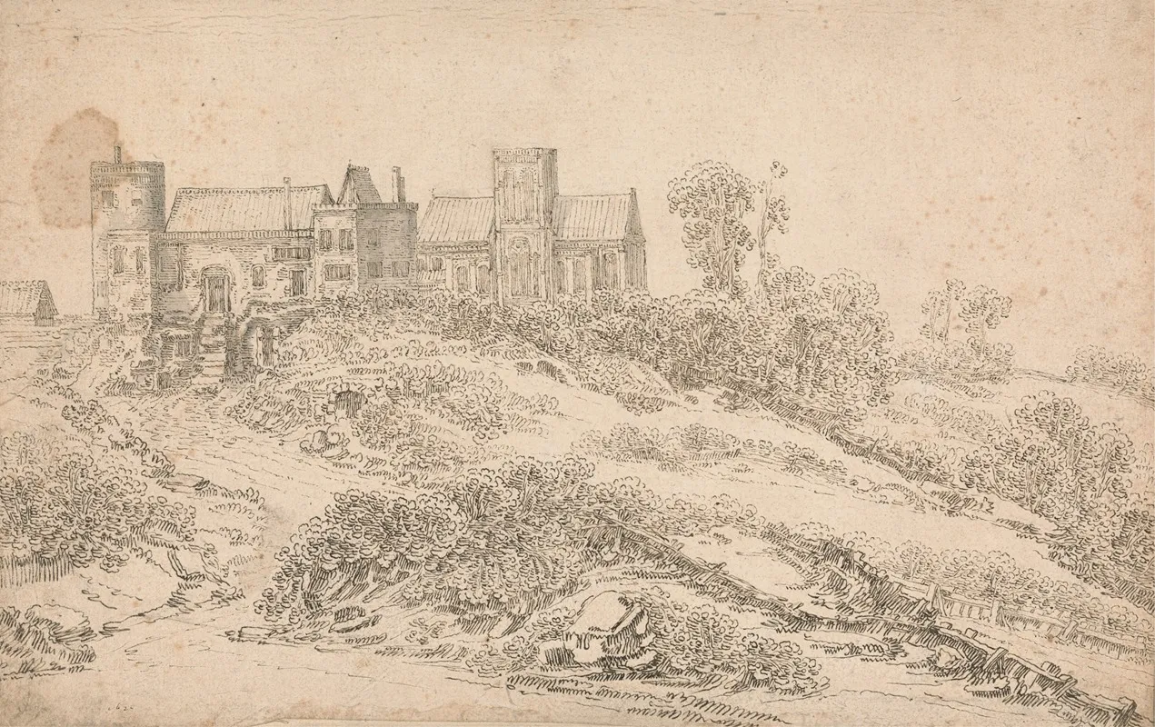 A Tudor Manor House And Church Wall Art by Claude de Jongh - High-Resolution Digital Print