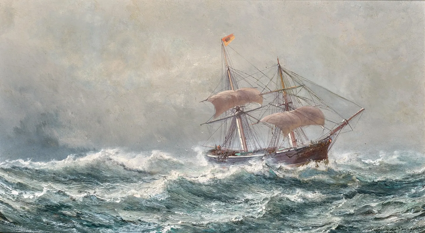 A Two Master At Sea Wall Art by Jean-Baptiste-Henri Durand-Brager - High-Resolution Digital Print
