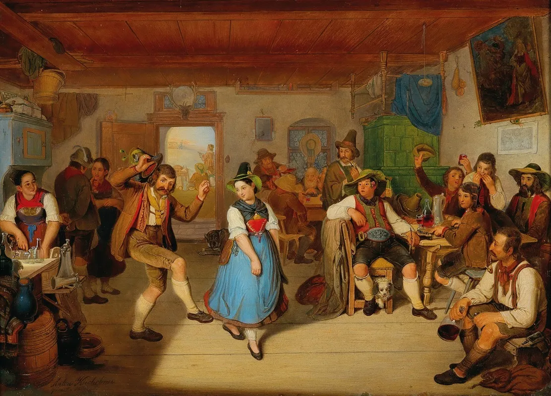 A Tyrolean Tavern In The Background Andreas Hofer Seated At A Table Wall Art by Anton Alois Kirchebner - High-Resolution Digital Print