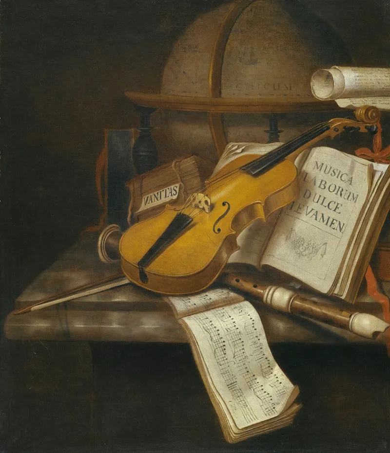 A Vanitas Still Life With A Violin A Recorder And A Score Of Music On A Marble Table Top