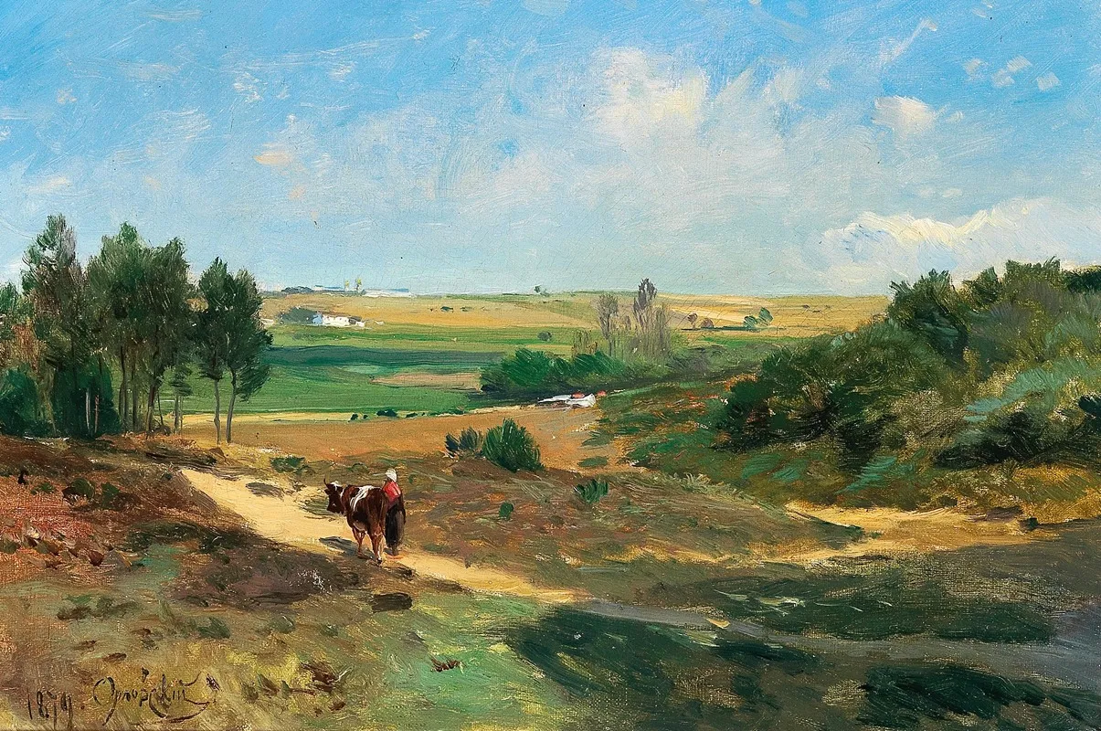 A Vast Landscape In The Background A Village
