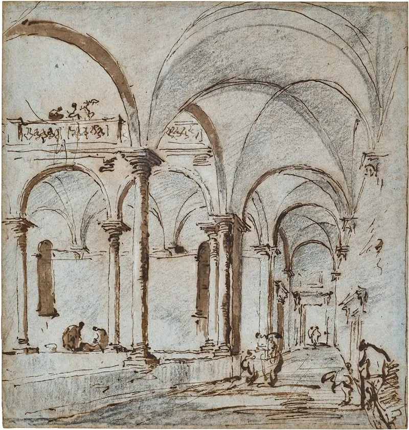 A Vaulted Courtyard With Figures