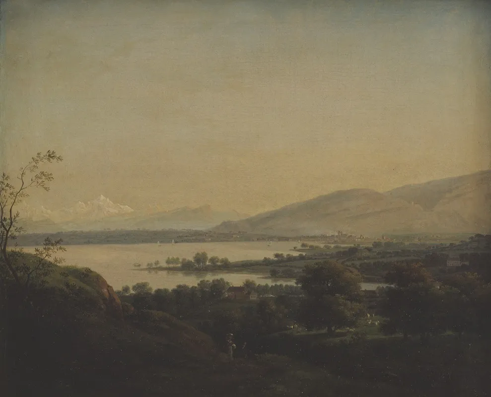 A View Across Lake Leman Towards Mont Blanc And Geneva Wall Art by Jens Juel - High-Resolution Digital Print