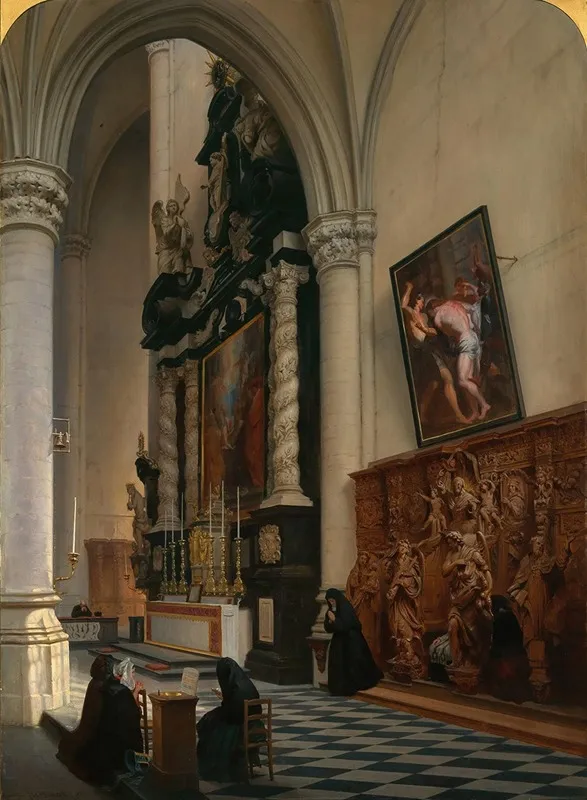 A View Into The Cathedral St Paul Antwerpen Wall Art by Hippolyte Sébron - High-Resolution Digital Print