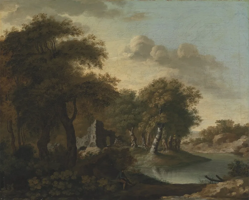 A View Near Arundel Sussex With Ruins By Water Wall Art by George Smith - High-Resolution Digital Print