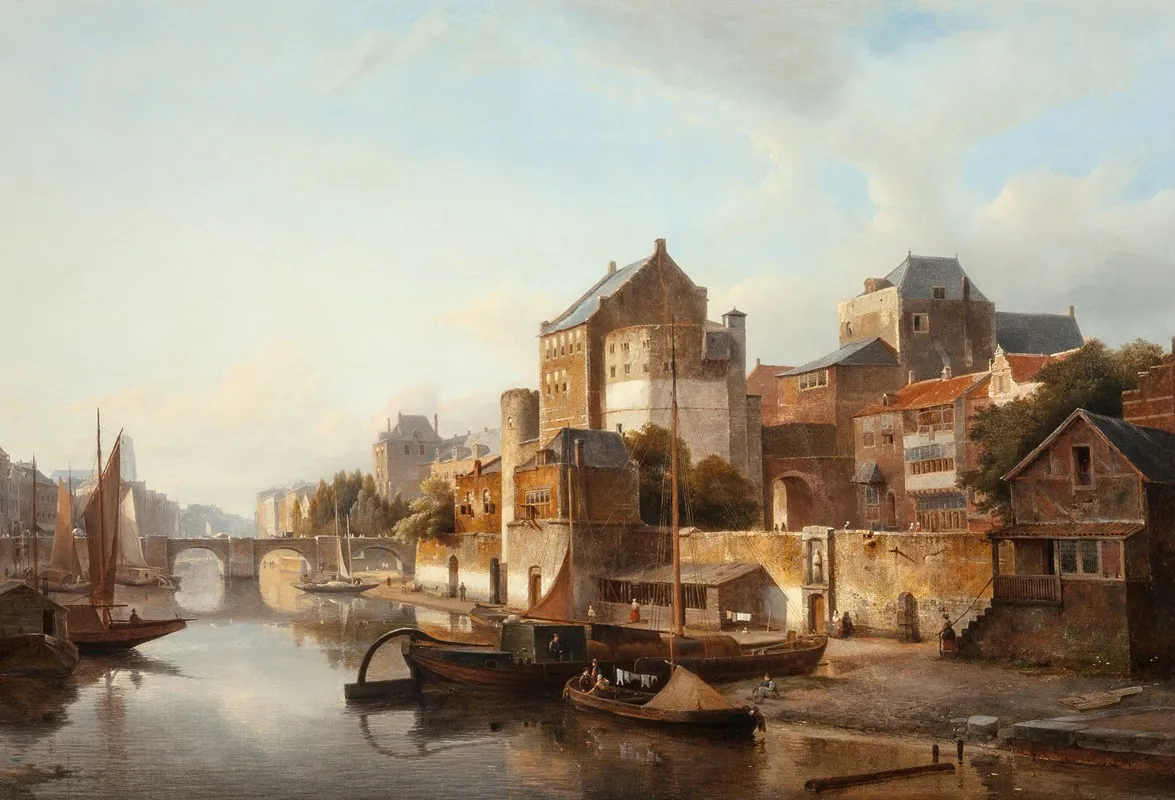 A View Of A Town By A River Wall Art by Kasparus Karsen - High-Resolution Digital Print